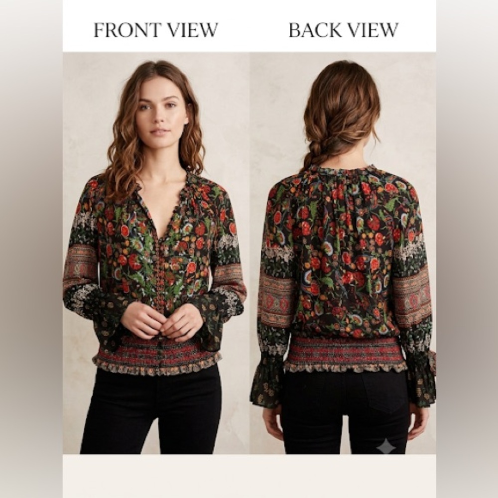 Alice + Olivia Black Floral Peasant Blouse